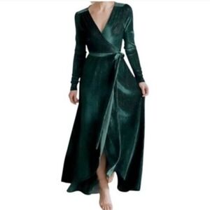 Baltic Born Womens M Serena Shimmery Metallic Velvet Long Sleeve Wrap Maxi Dress